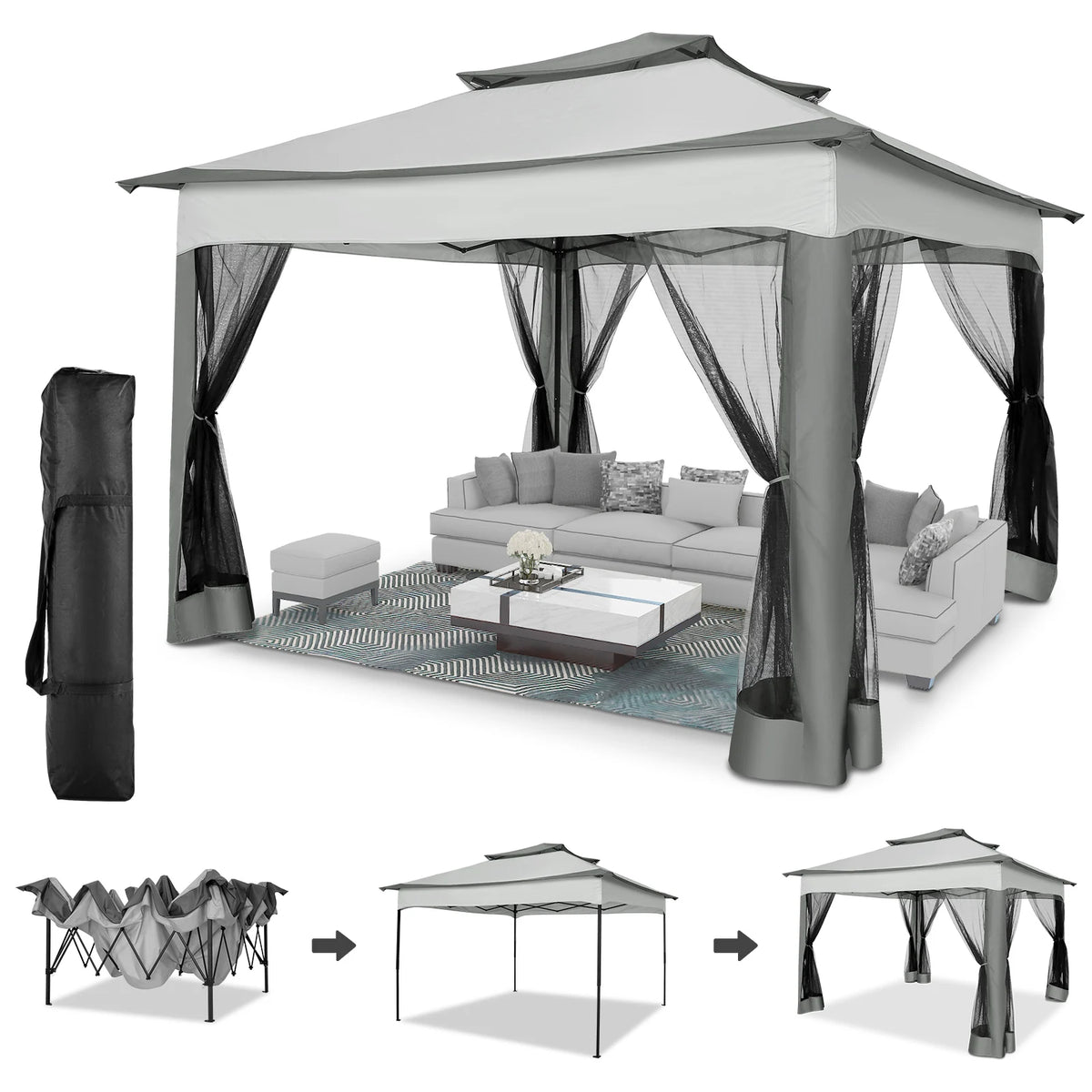 Cobizi Pop Up Gazebo With Mosquito Netting And Outdoor Cover