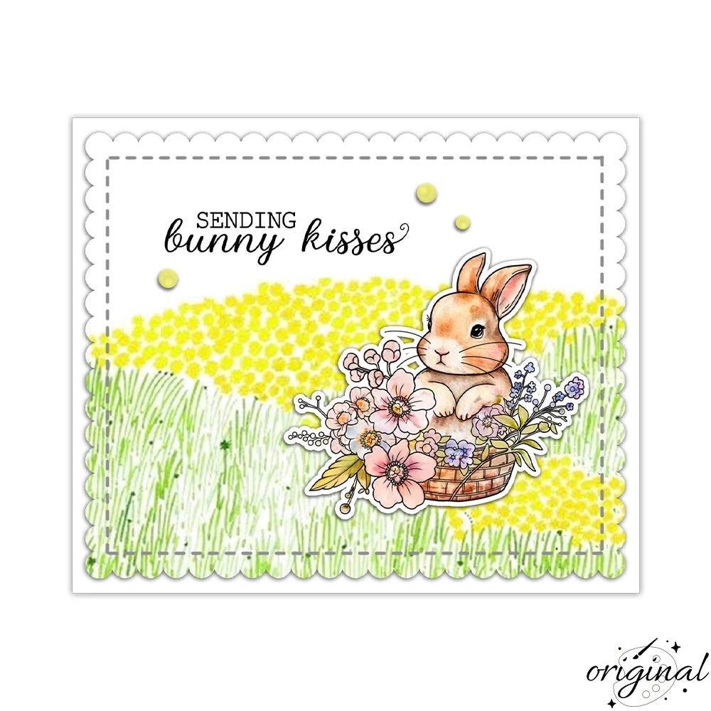 Flowers And Bunny Rabbits Stamp And Cutting Die Set for Scrapbooking