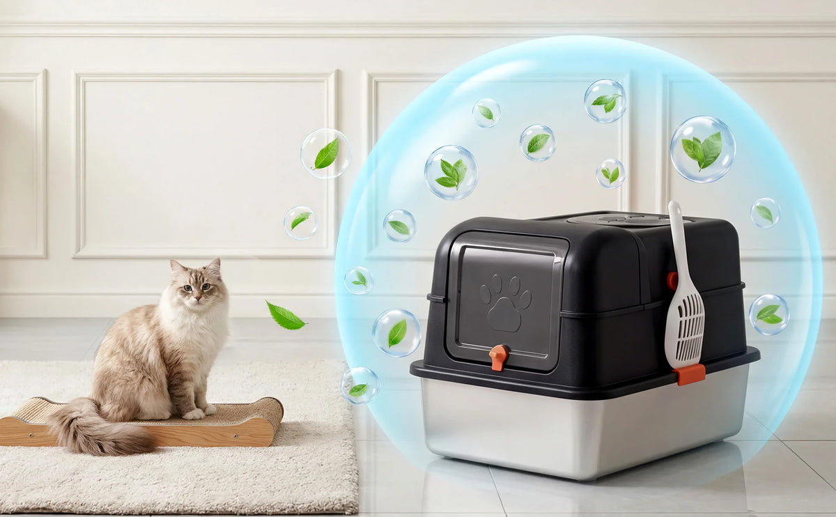 HiMISS Stainless Steel Enclosed Cat Litter Box With Scoop