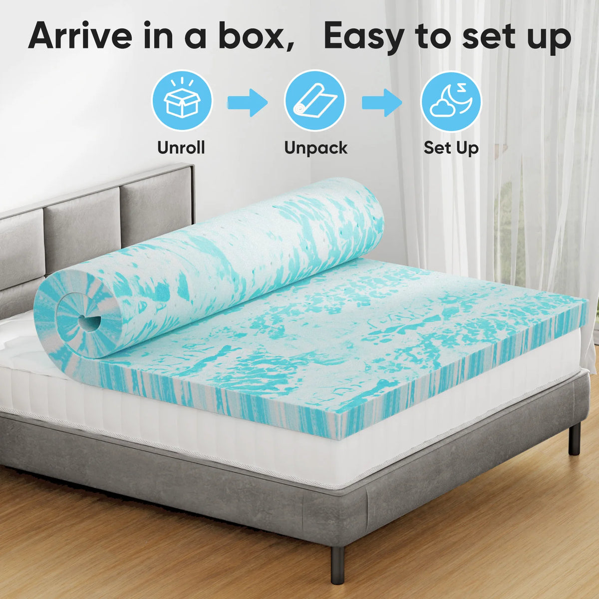 JHK Cooling Gel Memory Foam Mattress Topper For Comfort