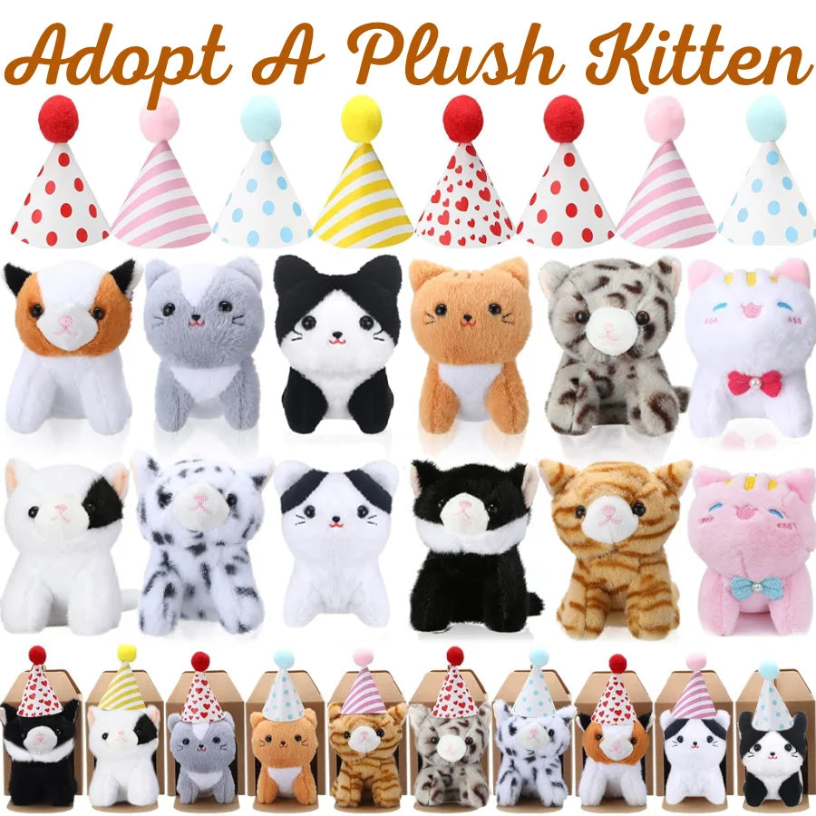 Adopt A Cat Mini Plush Favors With Hat Birthday Set