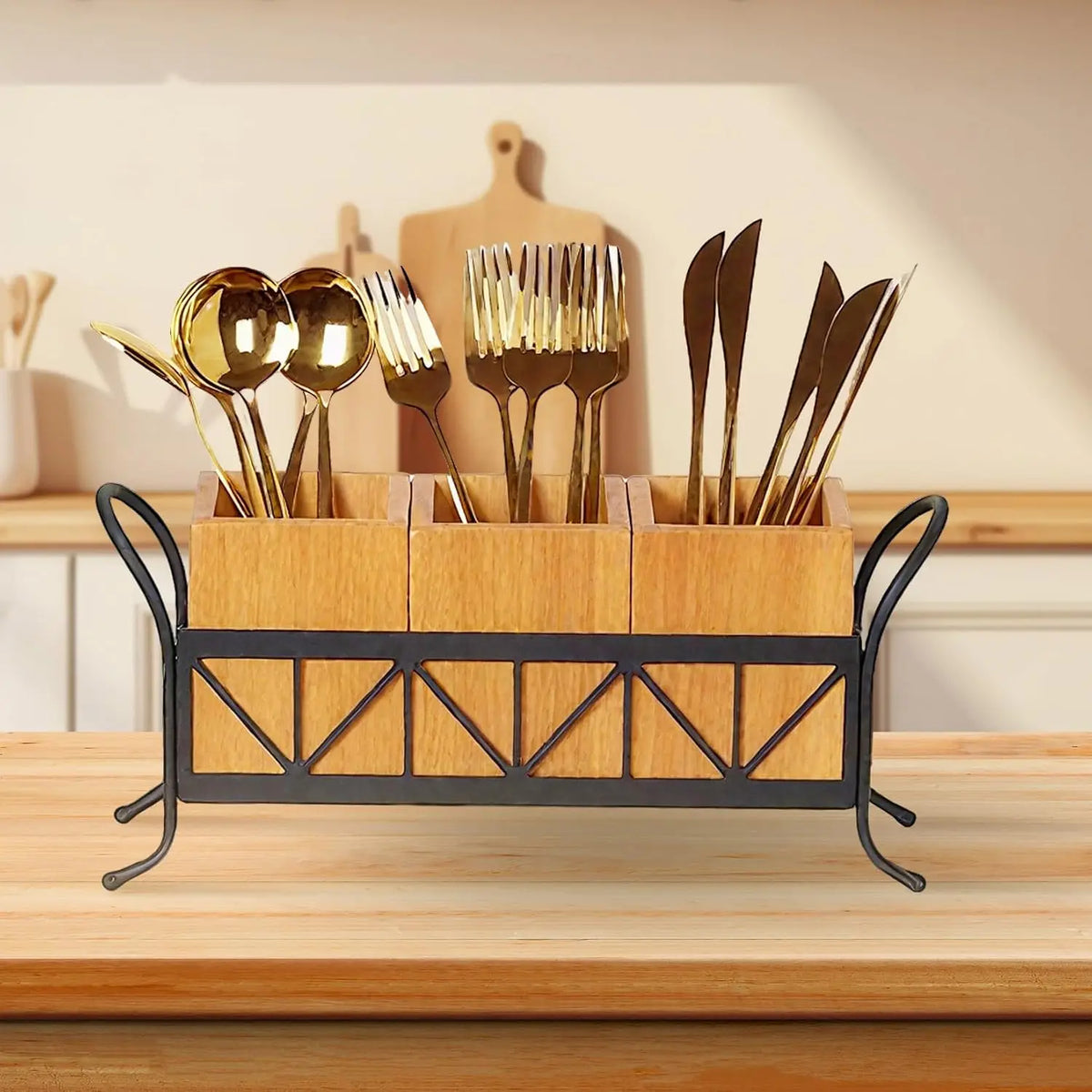 Garvee Home Acacia Wood Utensil Holder With Removable Compartments