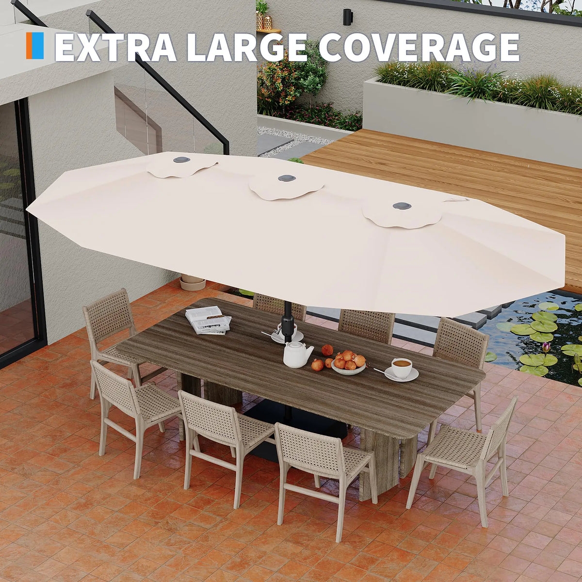 Double Sided Patio Umbrella With Base For Outdoor Garden Shade