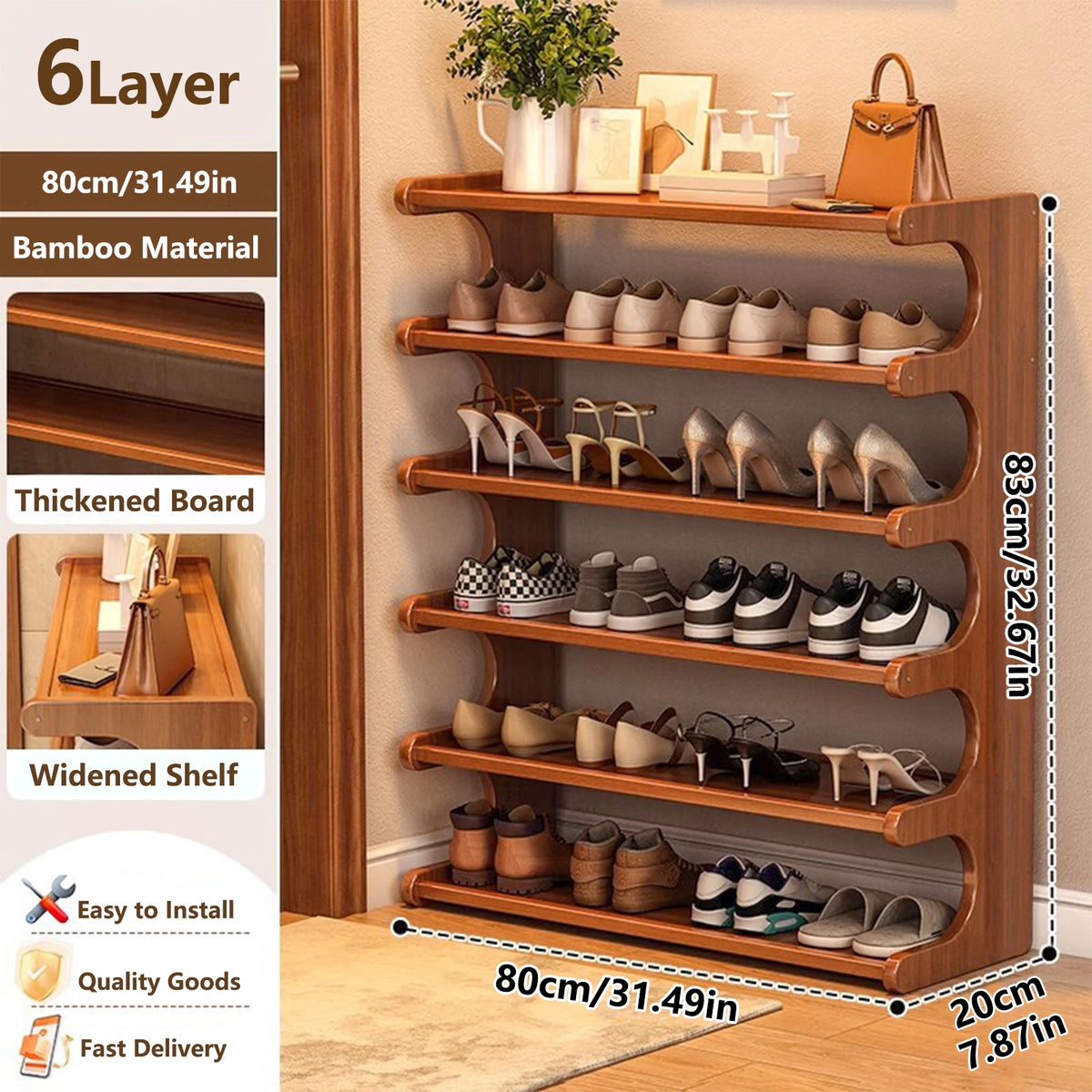 Space Saving Durable Wooden Shoe Rack With Independent Storage Shelves