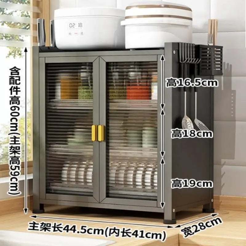 Kitchen Countertop Storage Cabinet With Double Door Dish Drainer