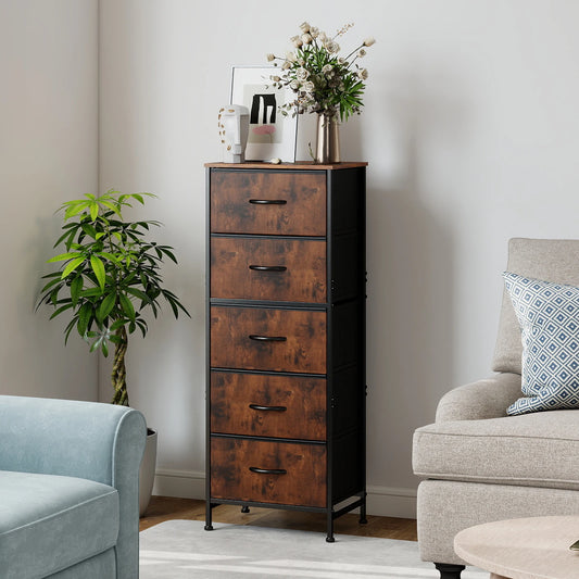 JHK Modern Bedroom Dresser With Five Fabric Drawers Steel Frame