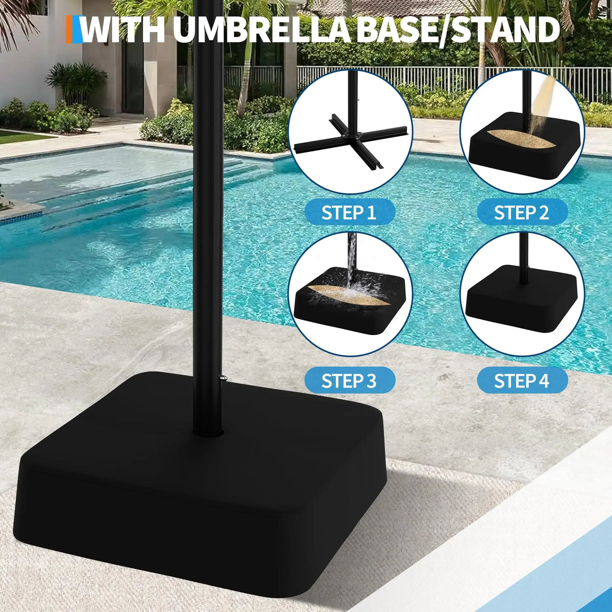 Double Sided Patio Umbrella With Base For Outdoor Garden Shade