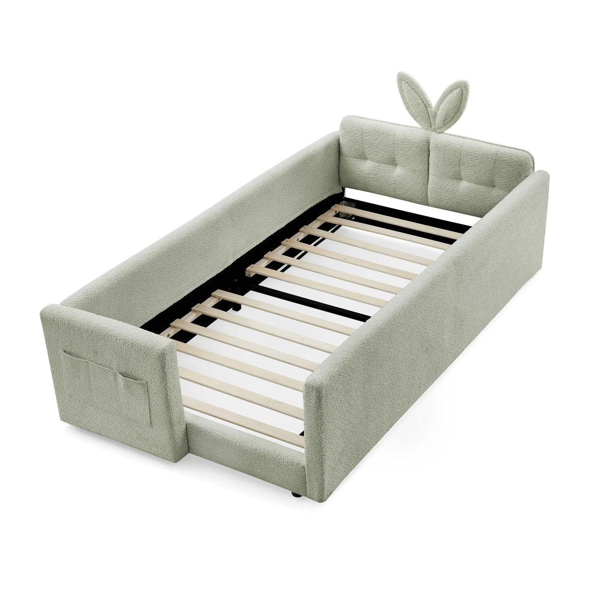 Upholstered Platform Bed Featuring Rabbit Ear Headboard And Storage