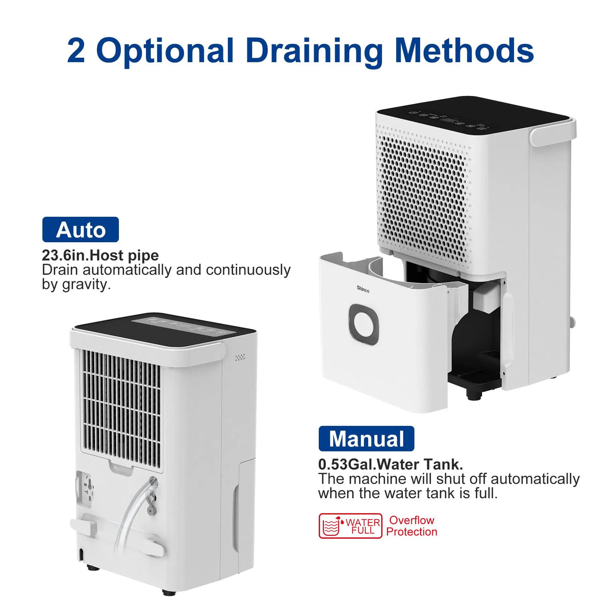 Shinco Home Dehumidifier With Drain Hose And Humidity Control