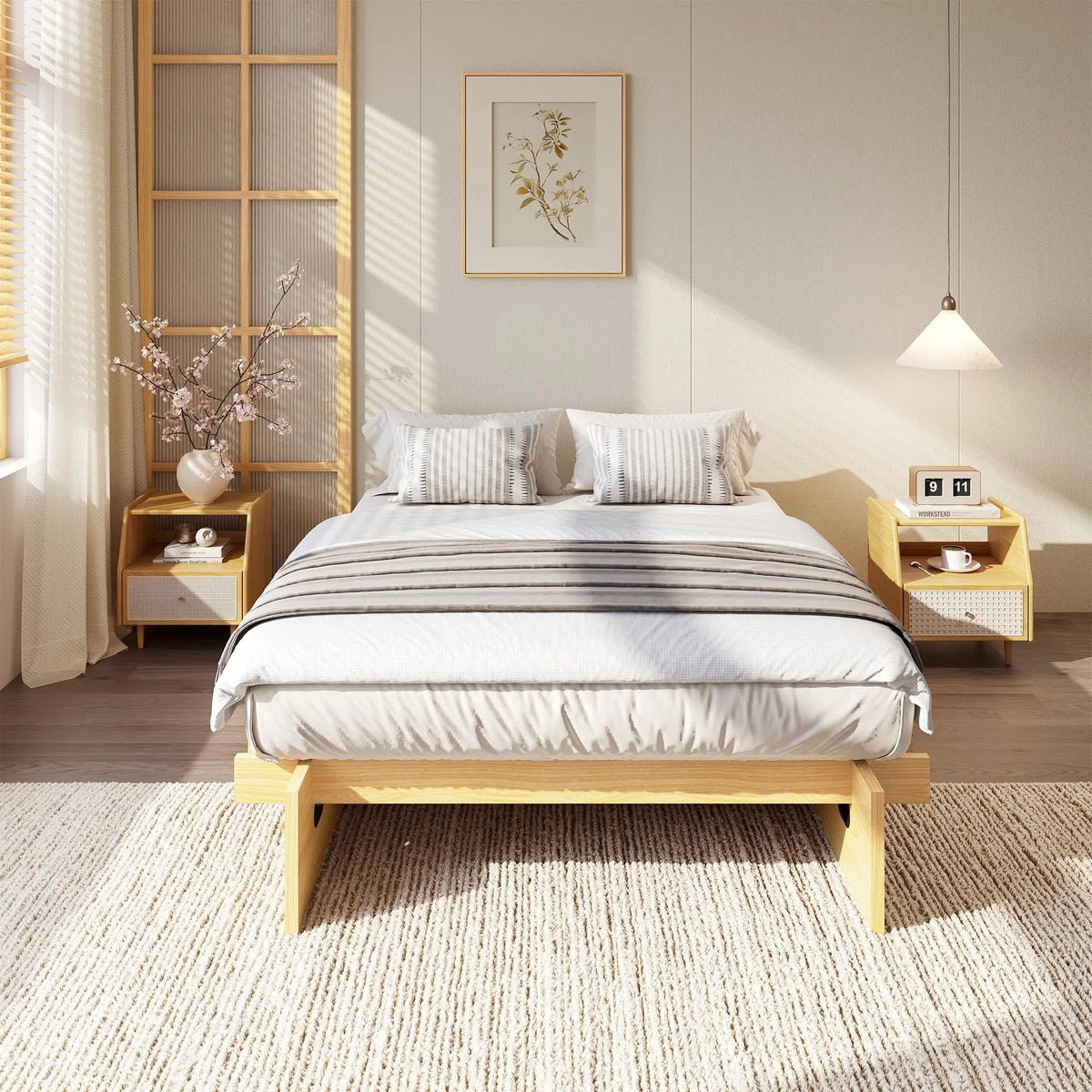 HiMISS Durable Wood Platform Bed Frame With Storage Space