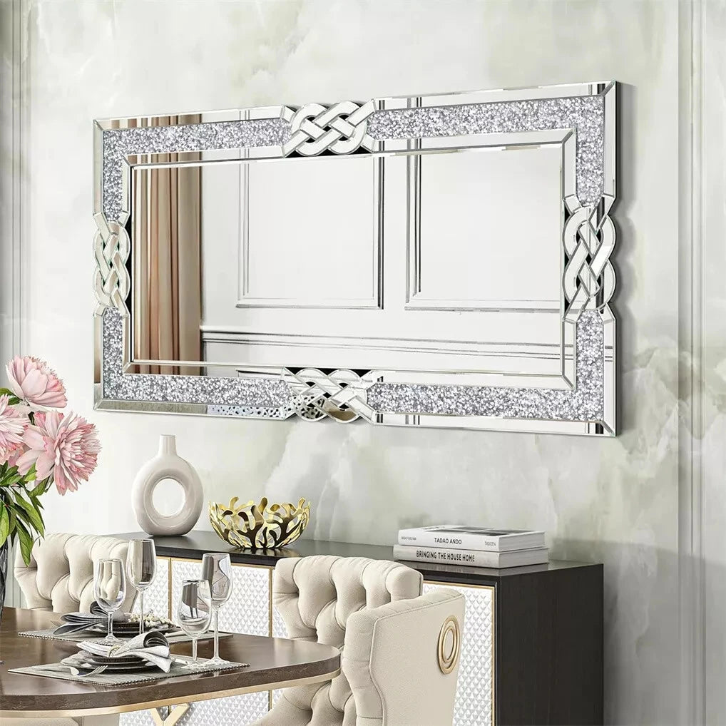 Wisfor Crushed Diamond Rectangular Wall Mirror With Sparkling Crystal Frame