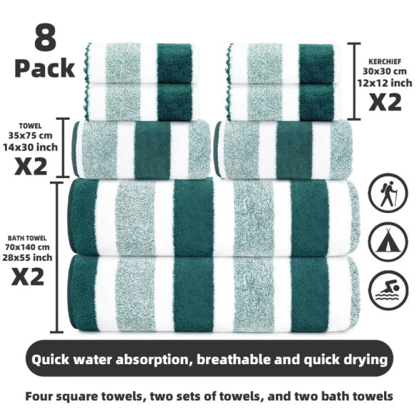 Premium Microfiber Eight Piece Bath And Face Towel Set