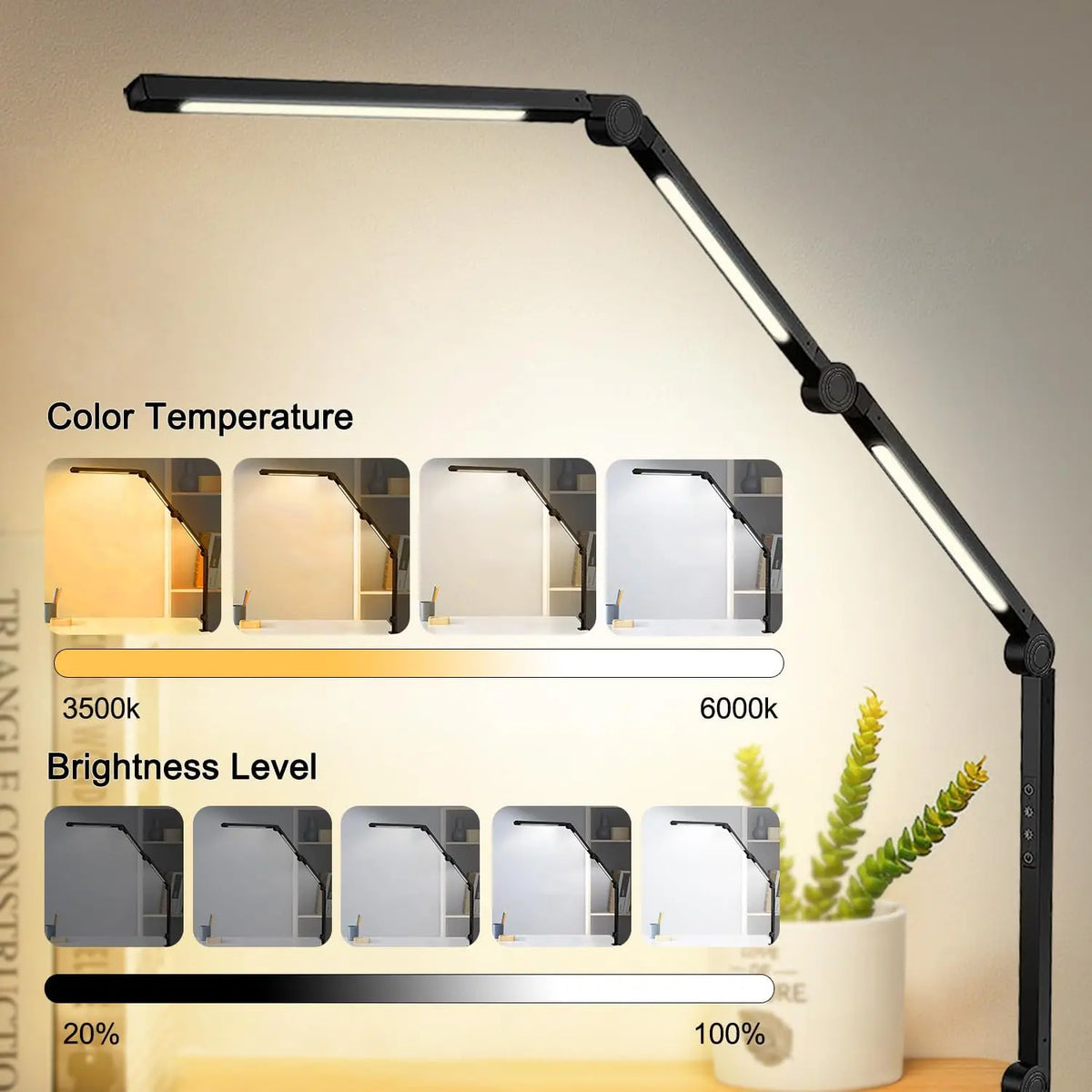 LED Clamp Desk Lamp With Flexible Arm And Dimmable Lighting
