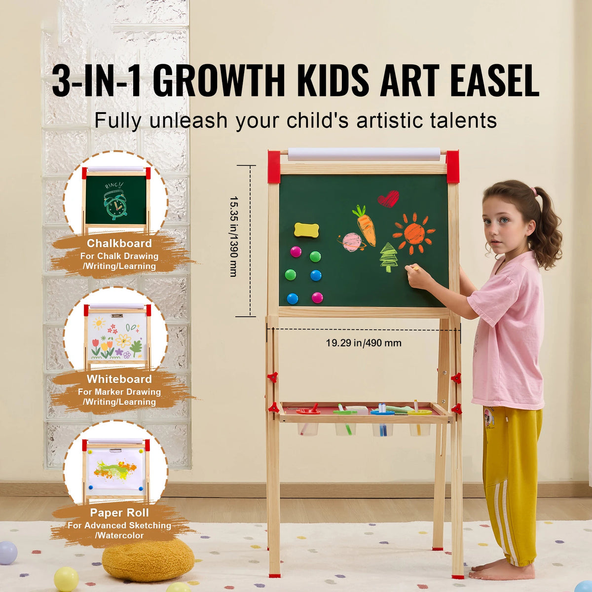 SucceBuy Wooden Double Sided Kids Art Easel Whiteboard Chalkboard