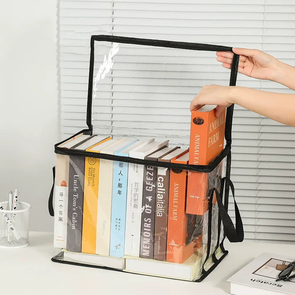 Foldable Transparent Storage Organizer Box With Handle For Books And Toys