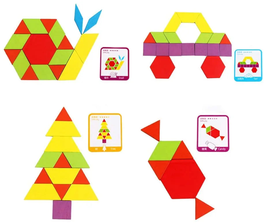 Wooden Geometric Pattern Blocks Puzzle Set for Montessori Learning