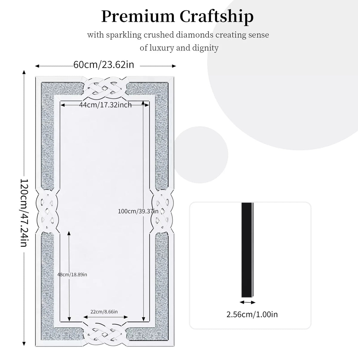Wisfor Crushed Diamond Rectangular Wall Mirror With Sparkling Crystal Frame