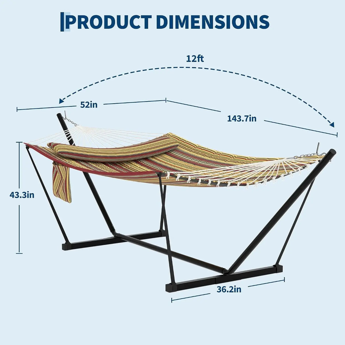 HiMISS Freestanding Double Hammock With Steel Stand For Garden Patio