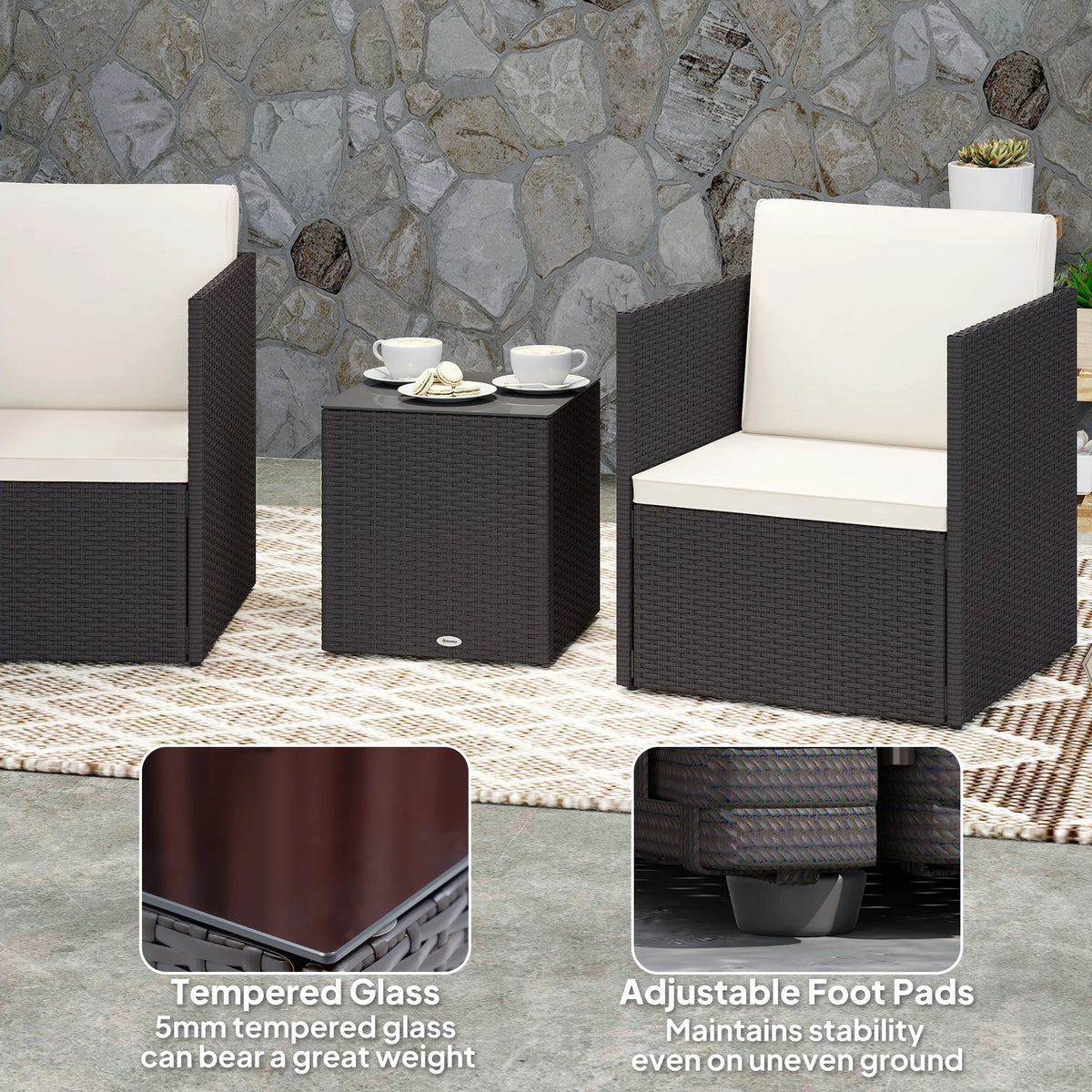 Outsunny Folding Wicker Bistro Patio Furniture Set for Outdoor Lounging