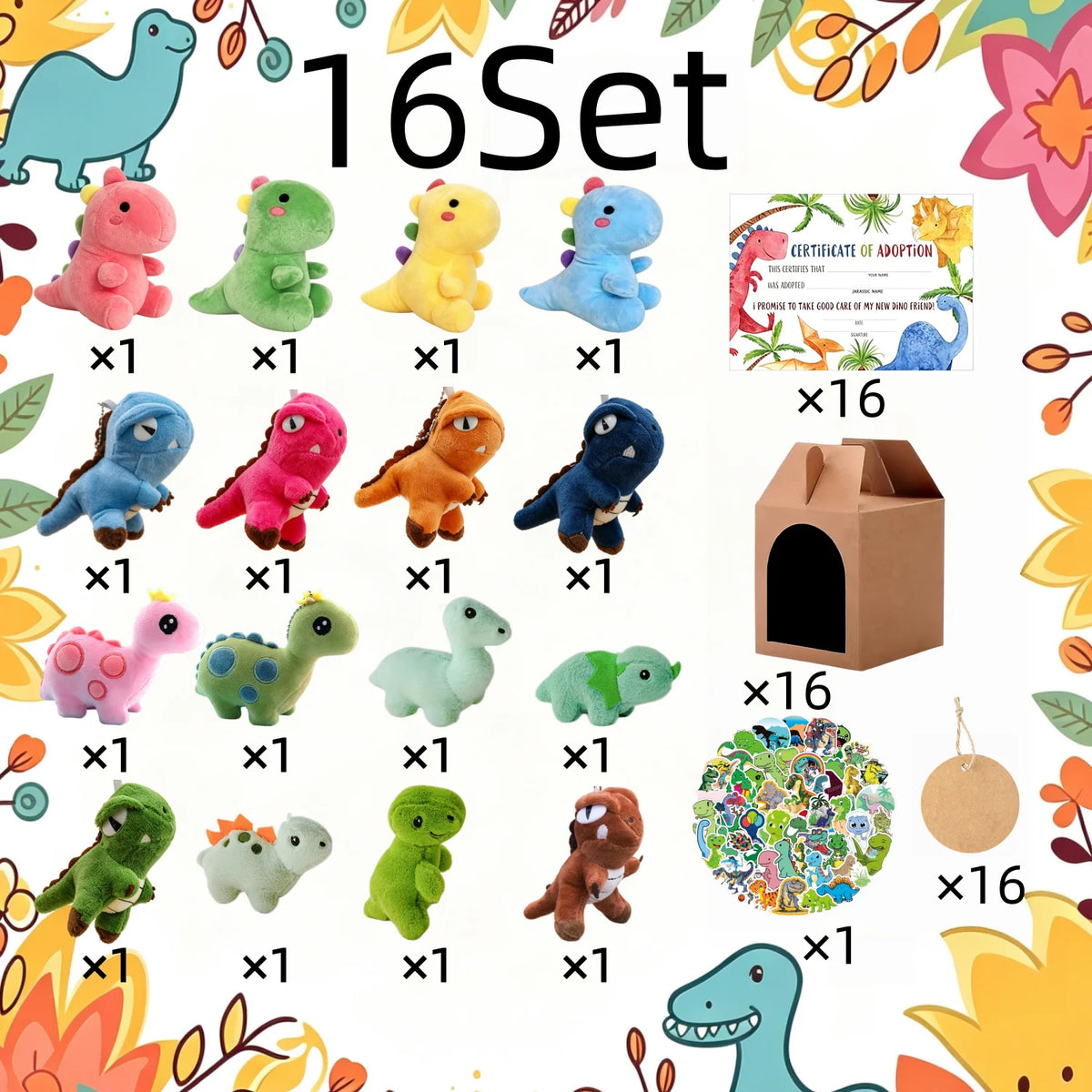 Dinosaur Stuffed Animal Party Favors With Adoption Card Birthday Gifts