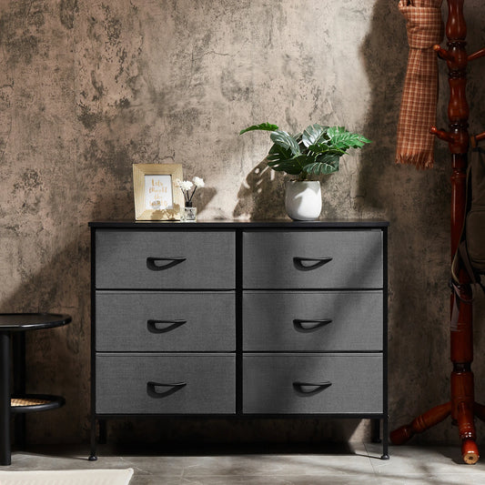 JHK Six Drawer Fabric Nightstand With Modern Bedroom Storage