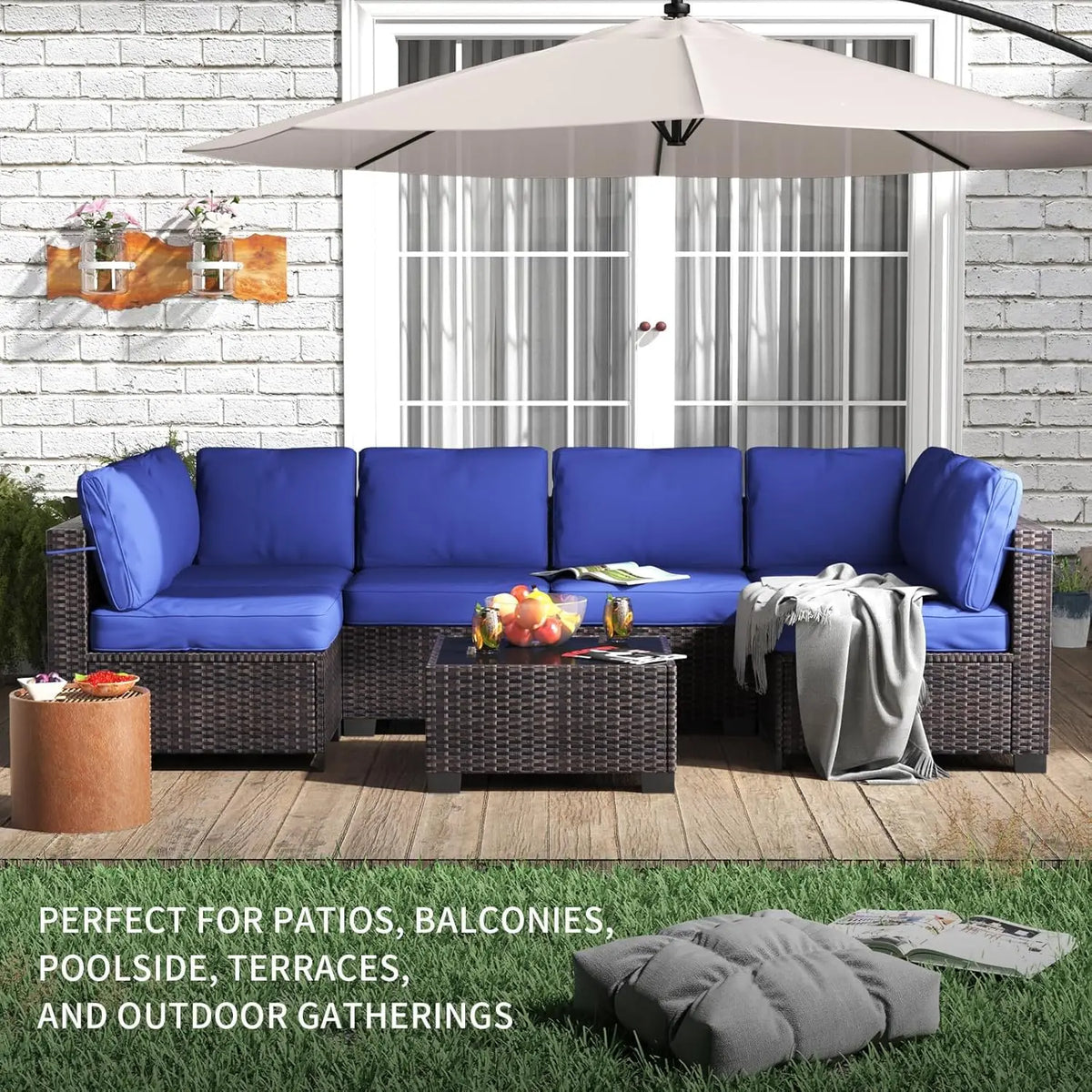 HiMISS Modular PE Rattan Outdoor Sectional Sofa Conversation Set