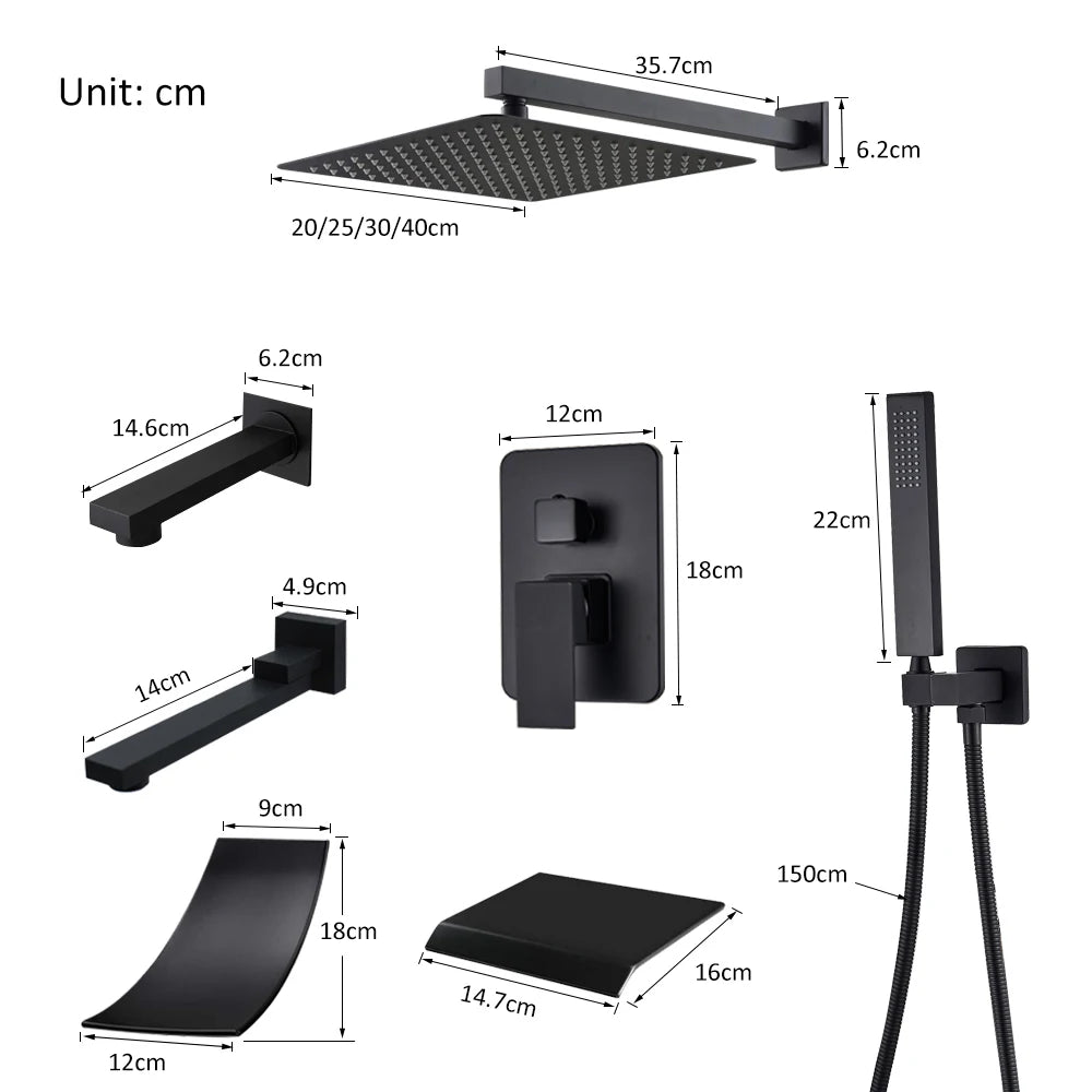 Quyanre Concealed Shower System Rain Waterfall Wall Mounted Faucet