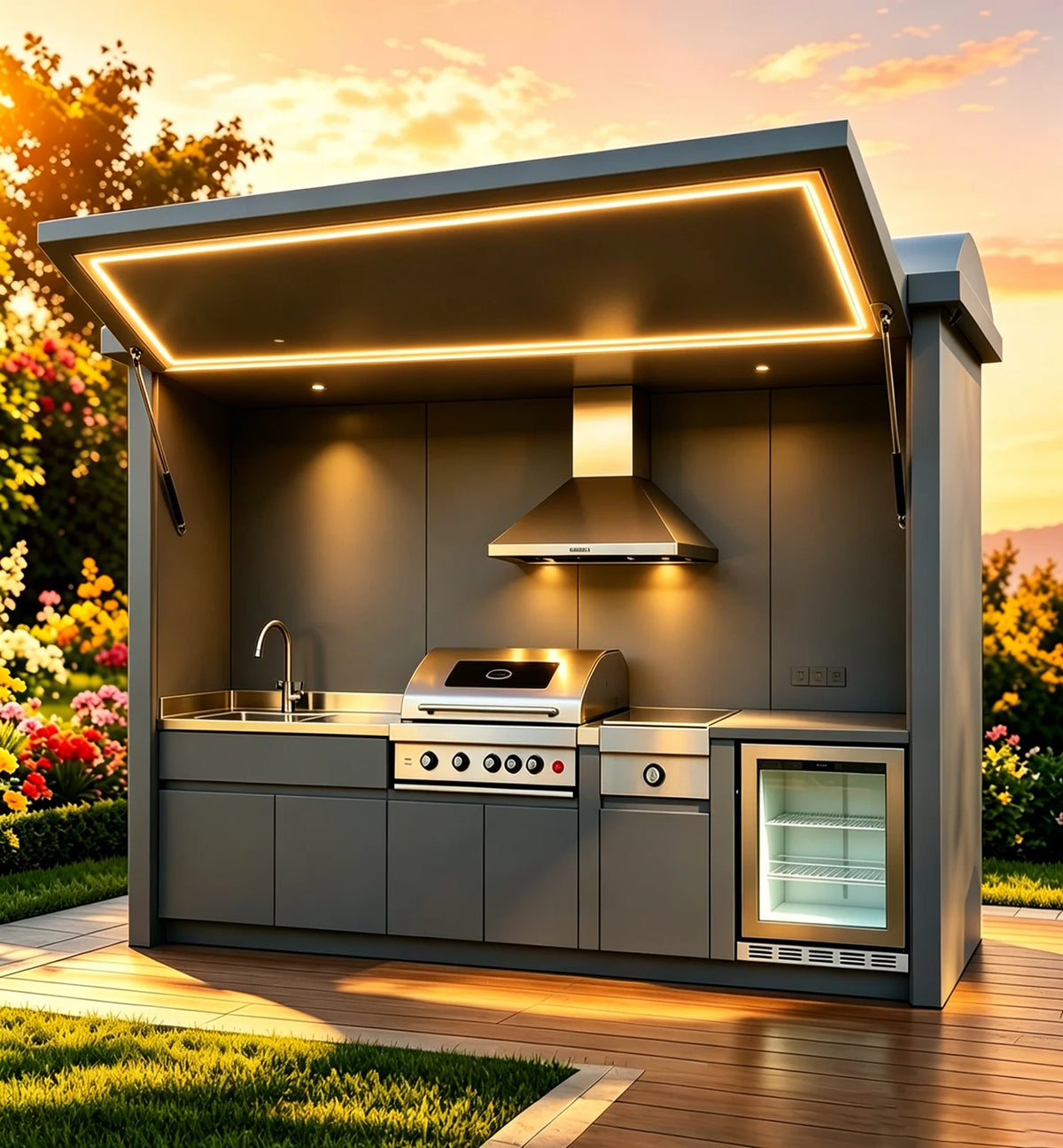 Rust Resistant Complete Outdoor Kitchen Cabinet, Full Equipped Modular Outdoor Cooking Cabinet with Large Cabinets
