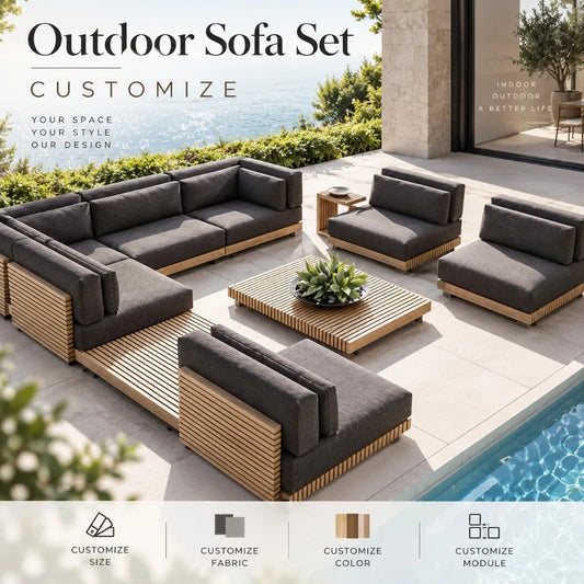 Nordic Solid Wood Outdoor Sofa Set for Patio and Garden