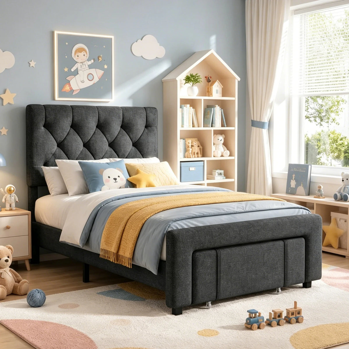 HiMISS Upholstered Platform Bed Frame With Storage Drawers And Headboard
