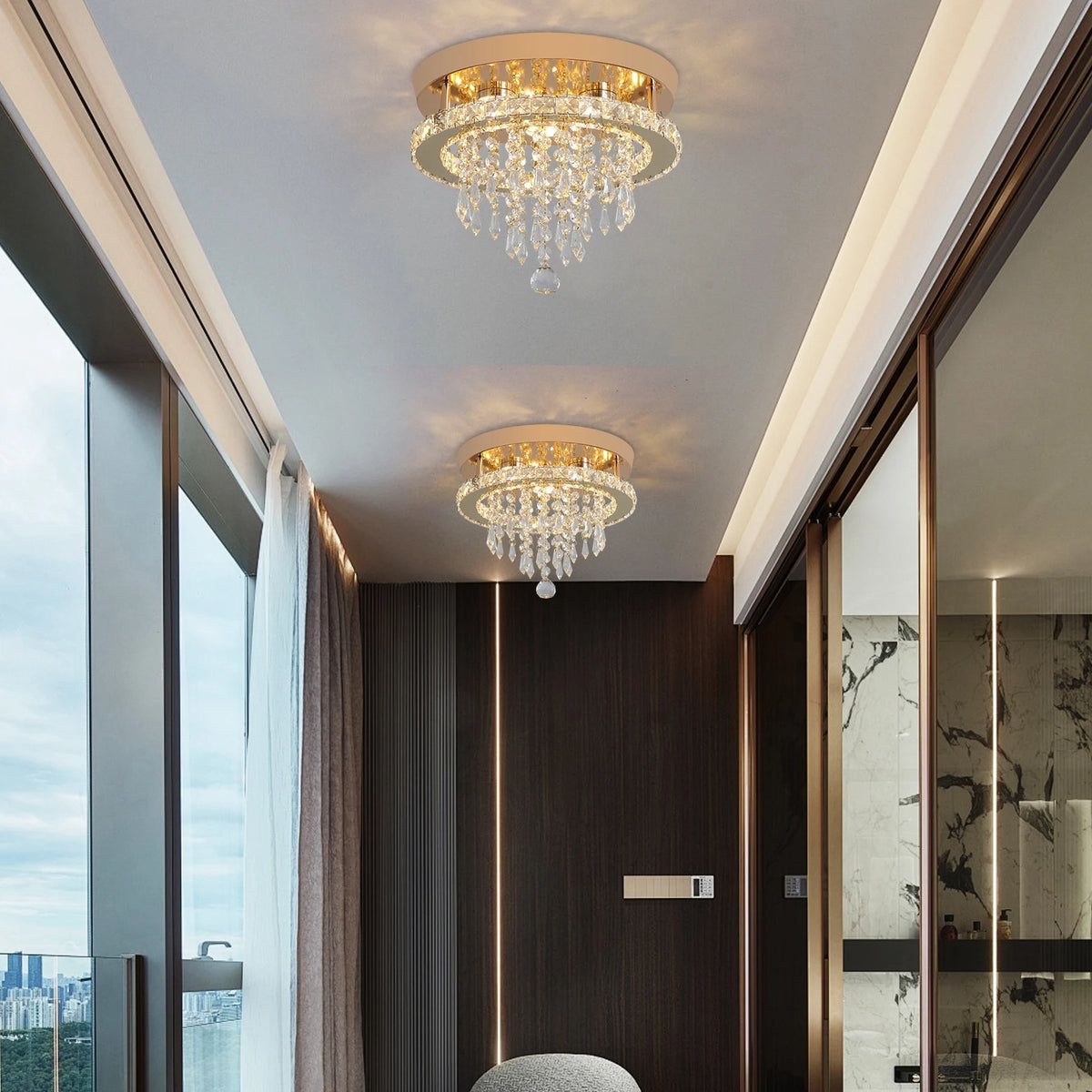 GreeLustr Luxury Crystal LED Flush Mount Ceiling Chandelier Lights