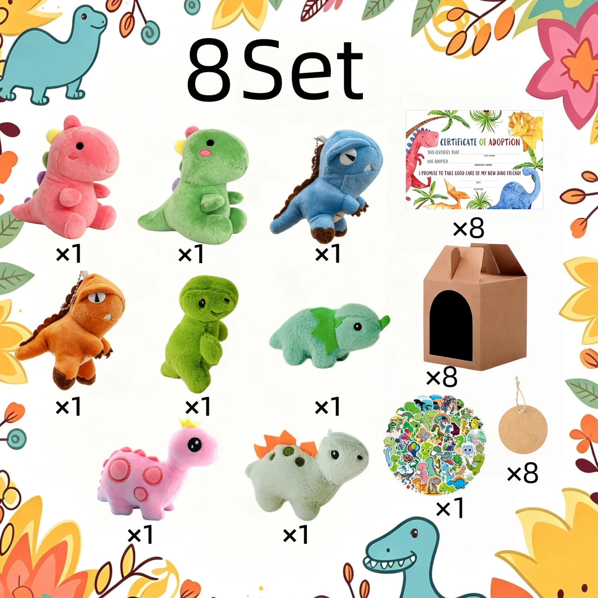 Dinosaur Stuffed Animal Party Favors With Adoption Card Birthday Gifts