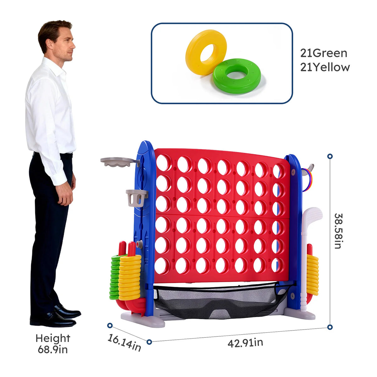 Giant Connect Four Outdoor Game Set Basketball And Ring Toss