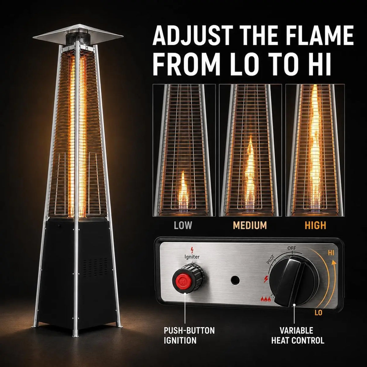 GAOMON Pyramid Propane Patio Heater With Glass Tube Flame