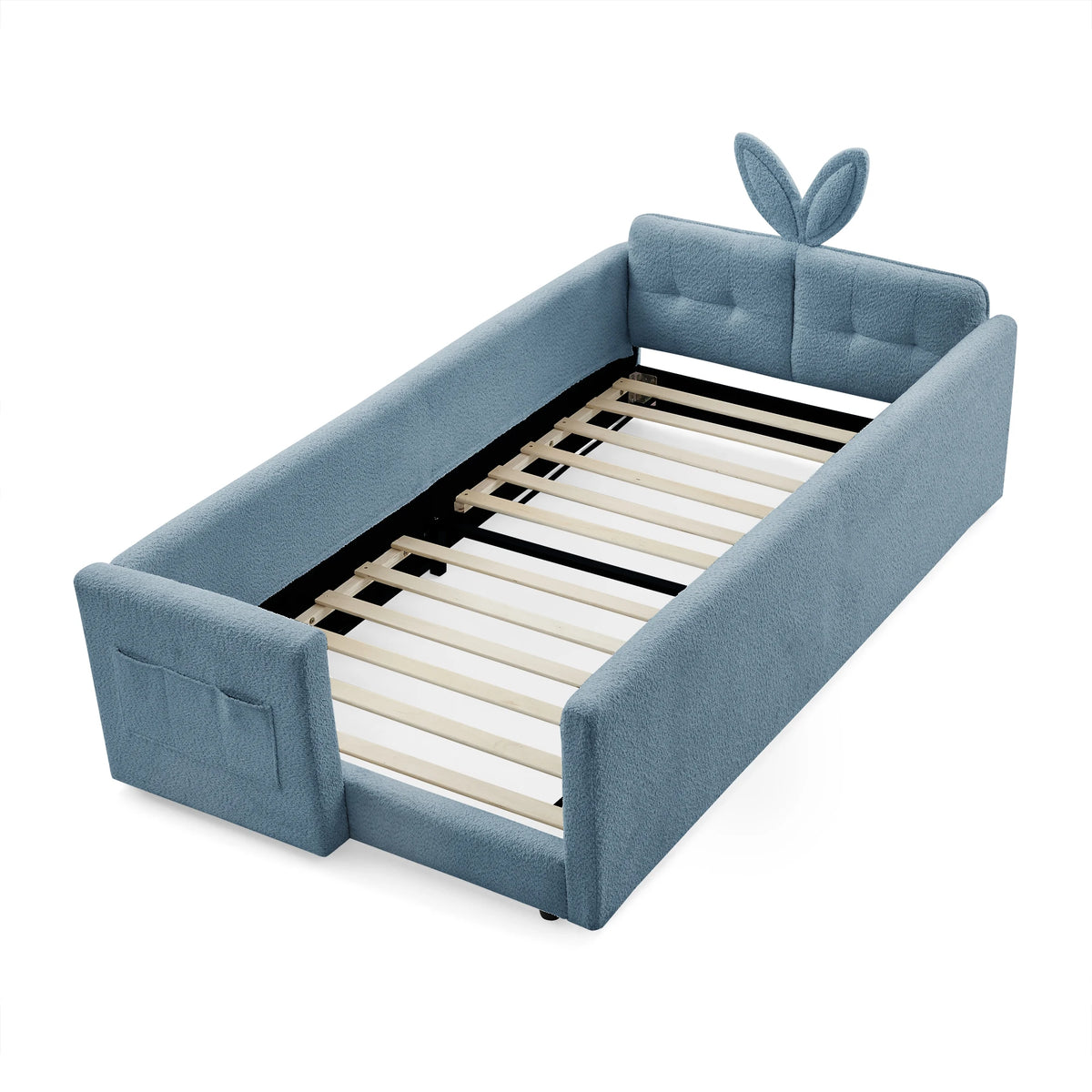 Upholstered Platform Bed Featuring Rabbit Ear Headboard And Storage