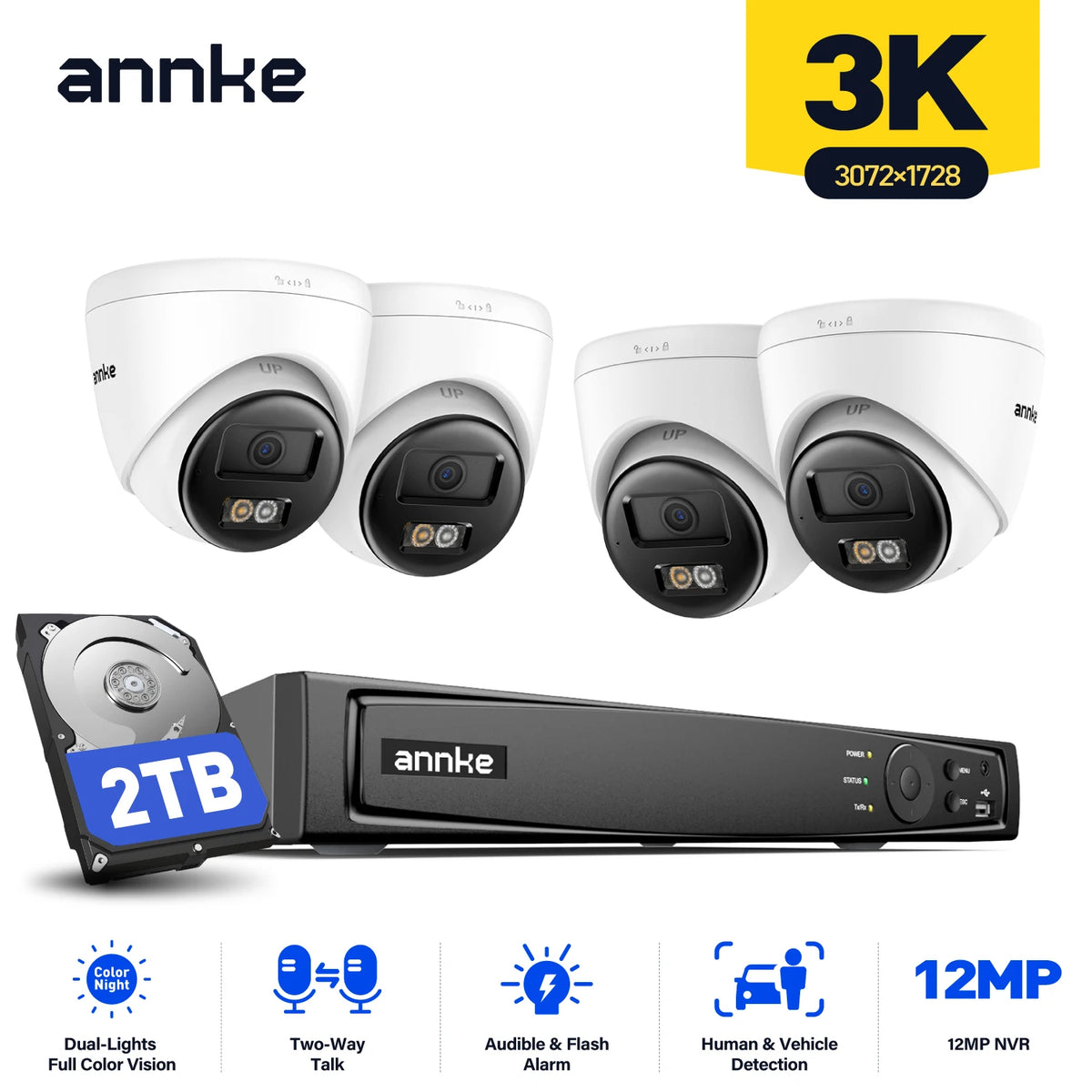 ANNKE 3K Dual Light PoE Security Camera System With NVR