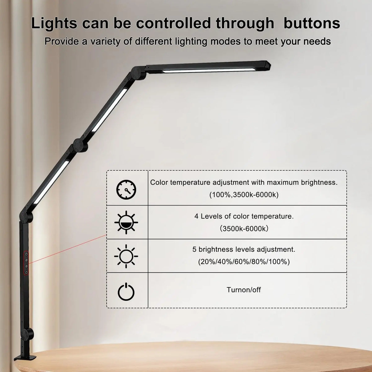 LED Clamp Desk Lamp With Flexible Arm And Dimmable Lighting