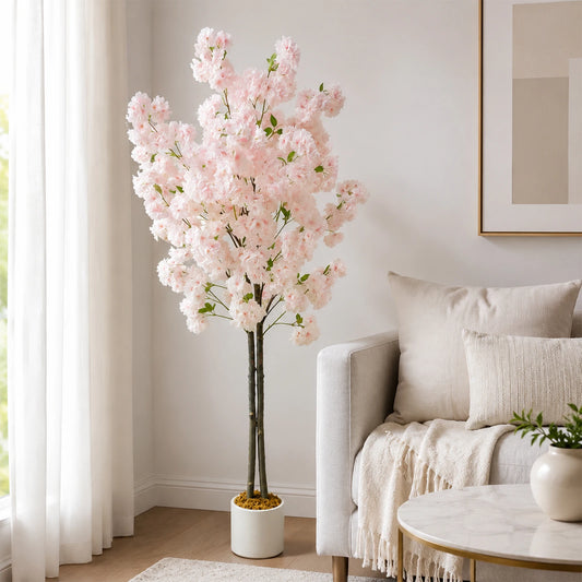 Studyset Artificial Cherry Blossom Tree Double Trunk Silk Plant Decor