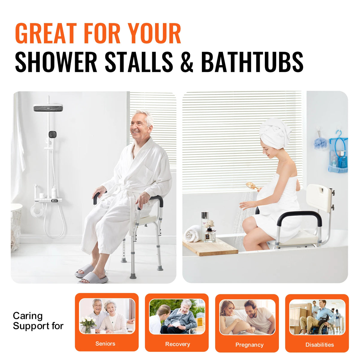 SucceBuy Adjustable Shower Chair With Back For Safe Bathroom Support