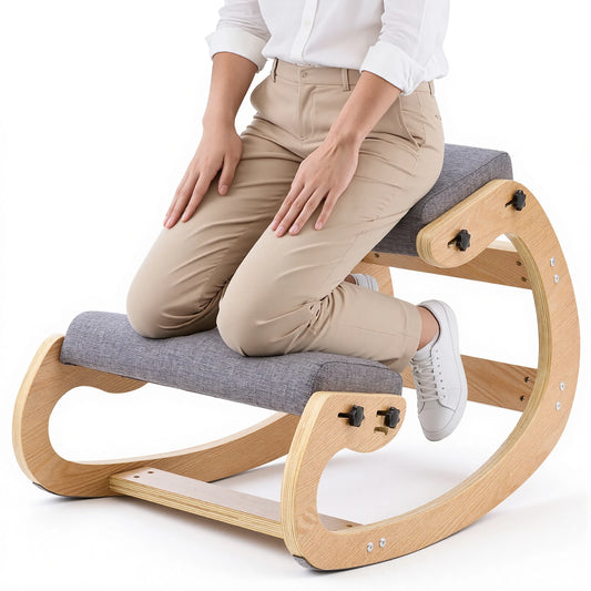 SucceBuy Ergonomic Wooden Kneeling Chair for Office Posture Support