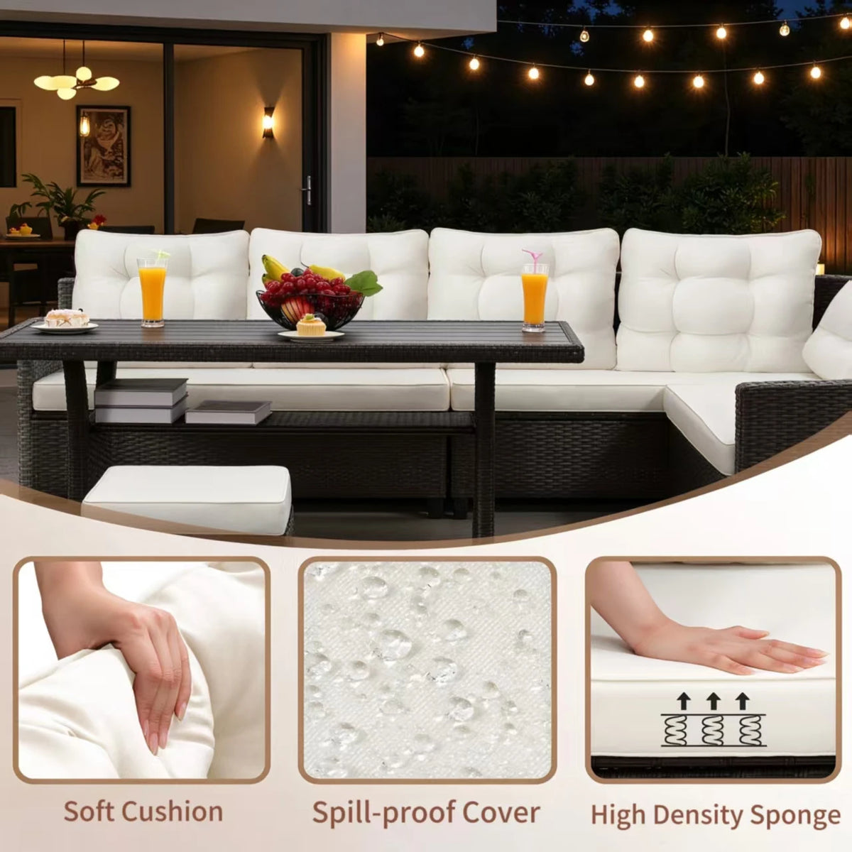 TUAREX Outdoor Rattan Sectional Sofa Set With Cushioned Seats