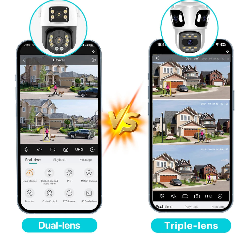 UDECER PTZ WiFi Security Camera With Three Lens Auto Tracking