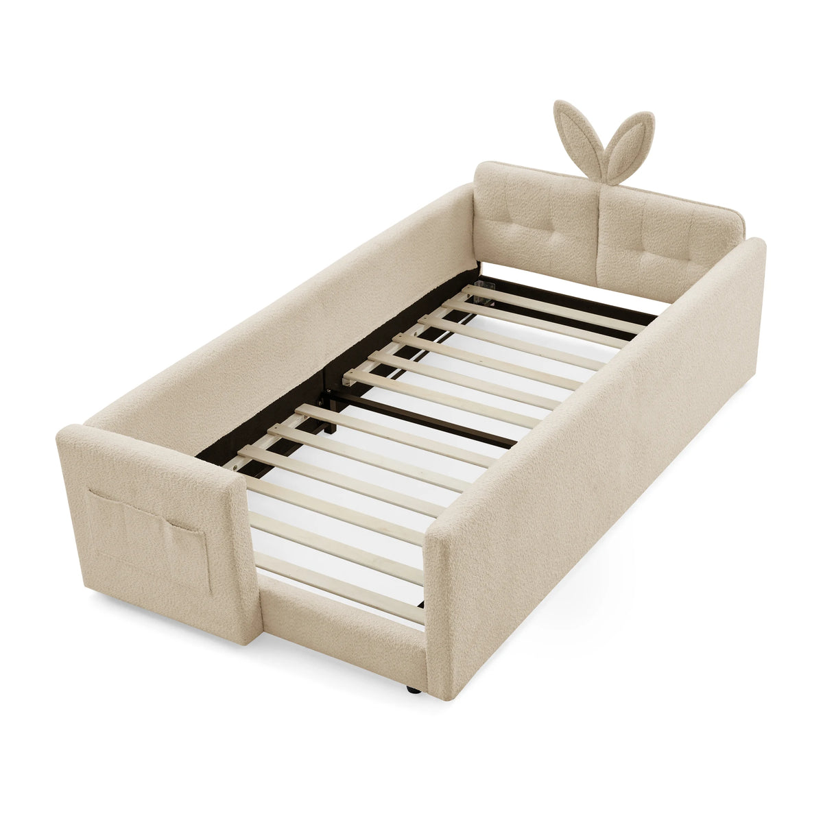 Upholstered Platform Bed Featuring Rabbit Ear Headboard And Storage