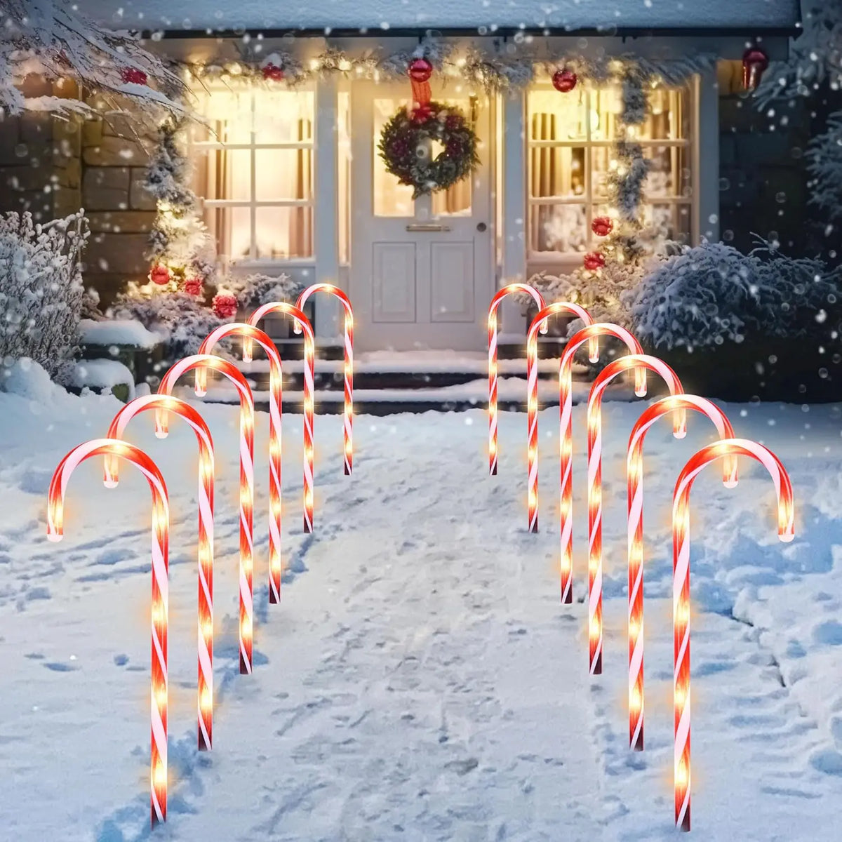 Joyfy Pre Lit Christmas Candy Cane Pathway Marker Lights Set of 12