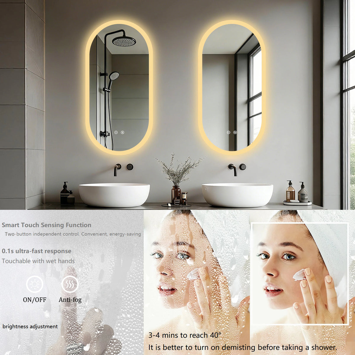 Borwart Anti Fog Oval LED Bathroom Mirror With Frameless Design