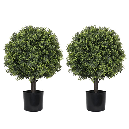 22in Artificial Topiary Boxwood Ball Trees – Faux Evergreen Potted Shrubs for Porch, Patio, Entryway, or Indoor Living Room Decor, 2pcs/set