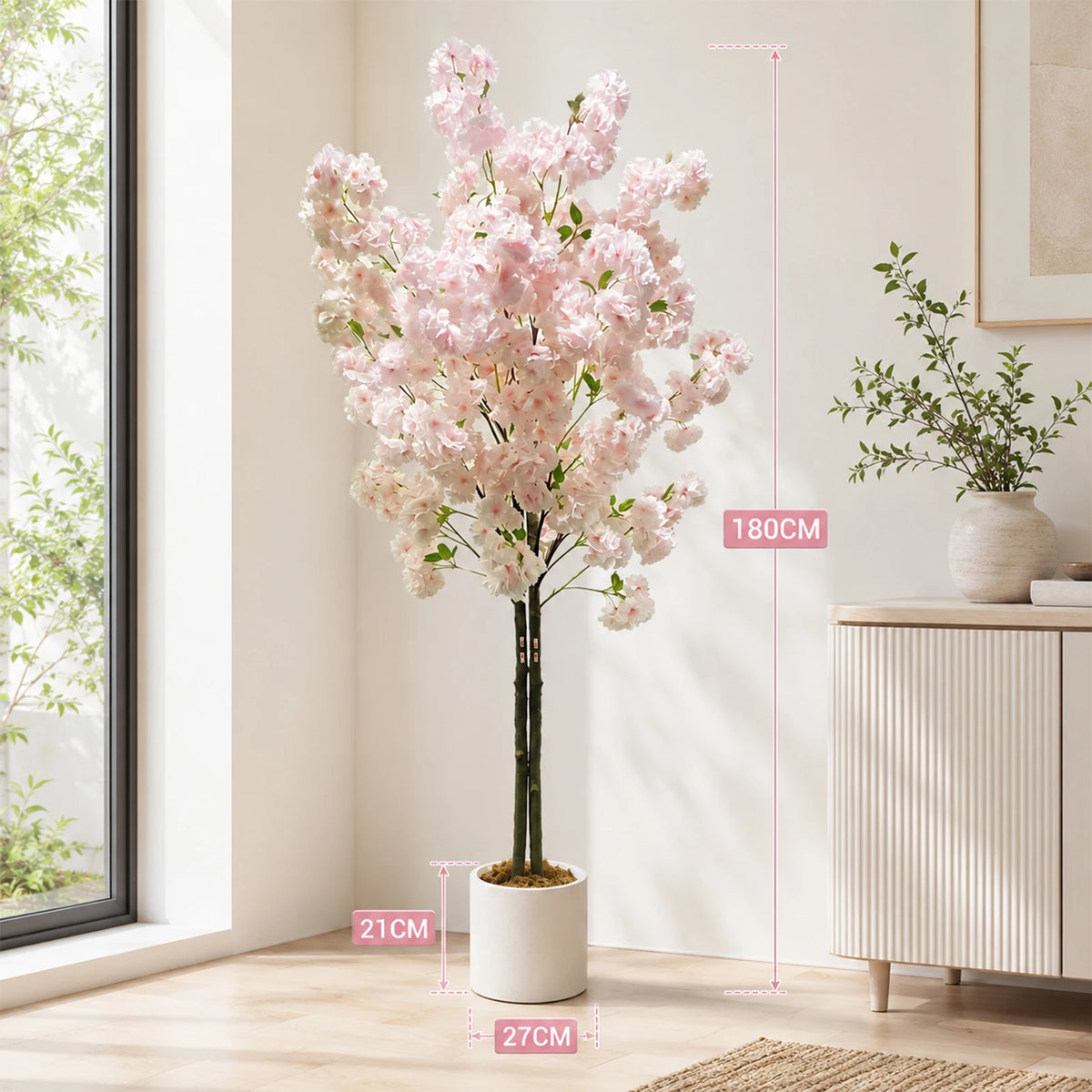Studyset Artificial Cherry Blossom Tree Double Trunk Silk Plant Decor