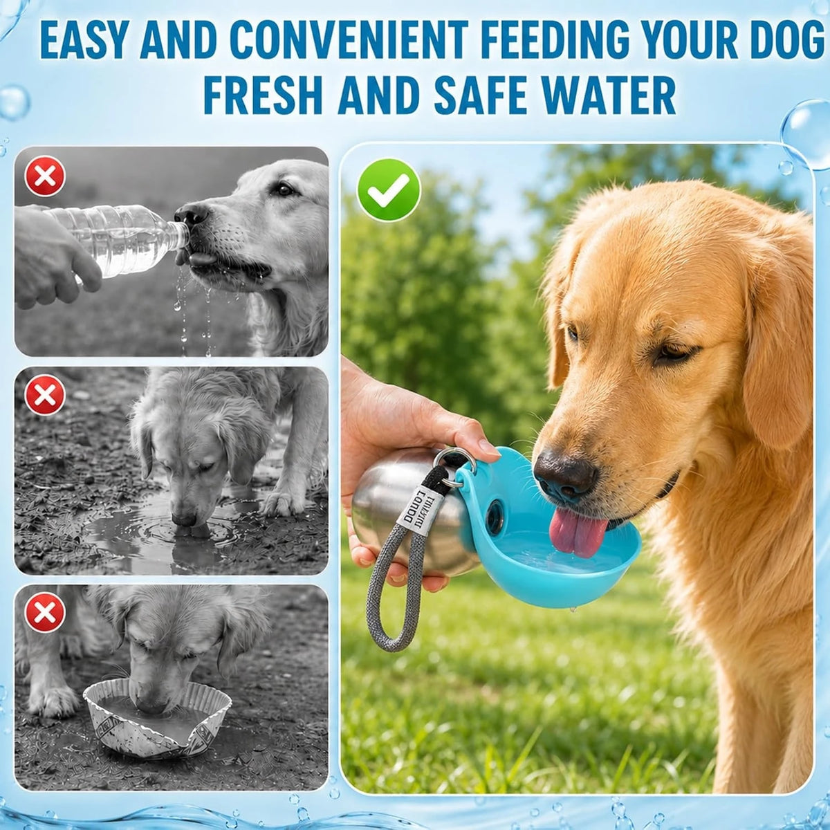 Leak-Proof Pet Travel Water Bottle With Foldable Bowl
