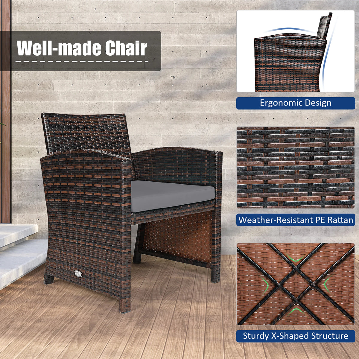 Homasis Outdoor Rattan Wicker Sofa And Coffee Table Set