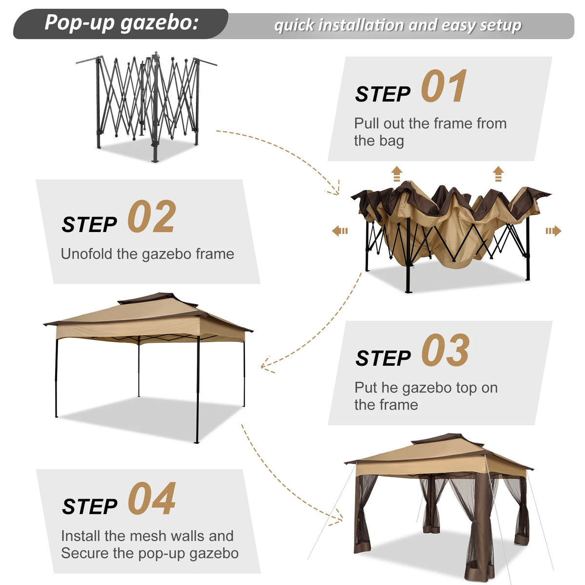 Cobizi Pop Up Gazebo With Mosquito Netting And Outdoor Cover